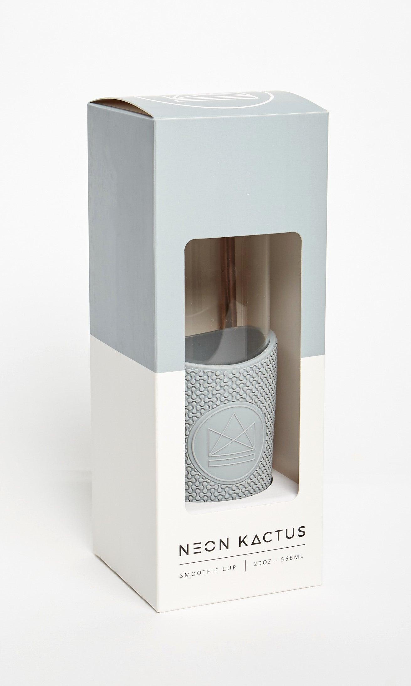 Glass Smoothie Cup (20 oz) by Neon Kactus, 2 lids, metal straw - Diamond Parrot Accessory Emporium