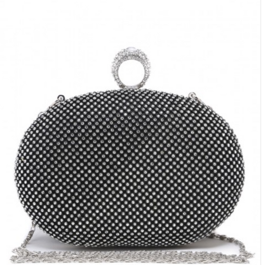 Diamante Clutch Evening Bag, Black with detachable shoulder chain - Diamond Parrot Accessory Emporium